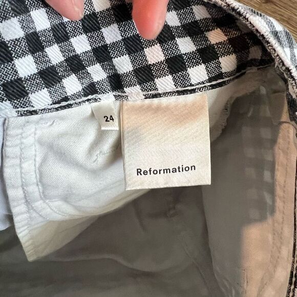Reformation Gingham black & white Bianca Mini Skirt size 24 - Picture 4 of 9